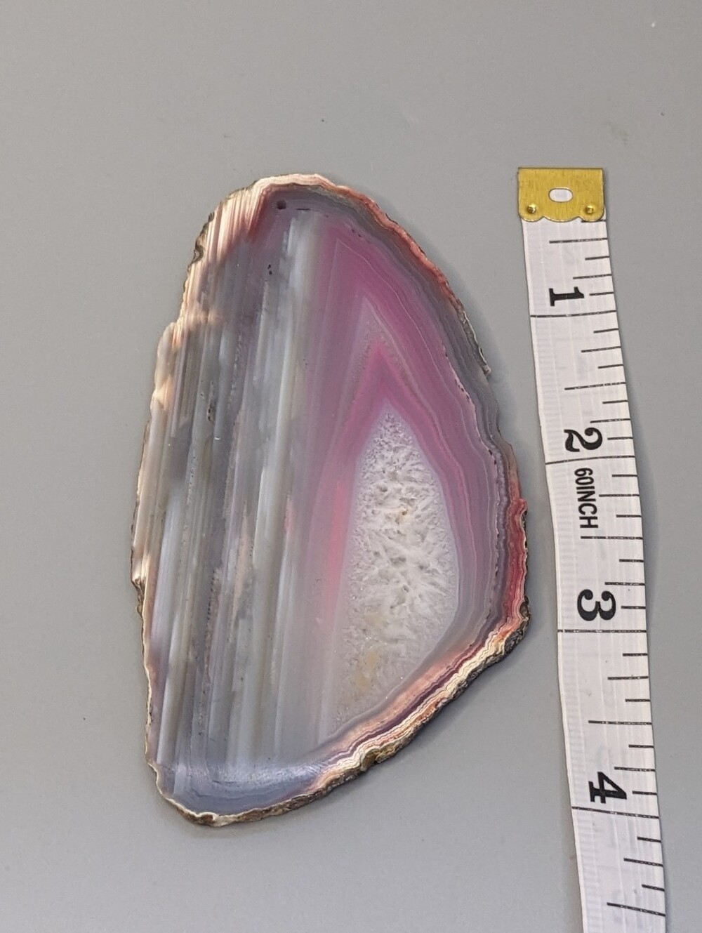 Natural Agate Slice Drilled Pink White Banded Stone 3.75"  Crystal Boho 43.4 G - Picture 4 of 6